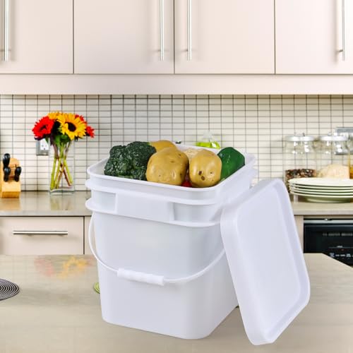 3 Gallon Plastic Square Storage Bucket, 4 Packs Food Grade Buckets with Lid, Utility Pail, White - size: 3 Gallon
