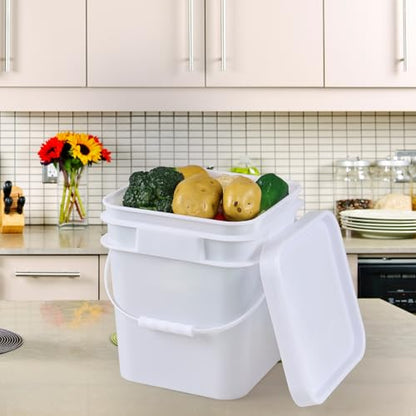 3 Gallon Plastic Square Storage Bucket, 4 Packs Food Grade Buckets with Lid, Utility Pail, White - size: 3 Gallon