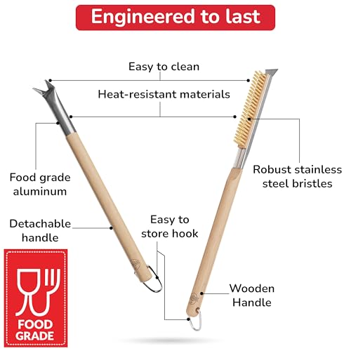 Senwosa Pizza Oven & Stone Brush with Scraper, Turning Fork & Bubble Popper Bundle - Essential Accessories & Tools for Any Pizza Oven - size: Set of 2