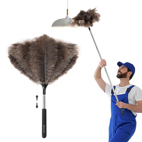 Soarer Extendable Ostrich Feather Duster - 40 inches Fluffy Long Handle Reusable Feather Duster for Cleaning Ceiling Fan,Pendant lamp, High Ceiling, Blinds, Furniture - color: 40inch Single