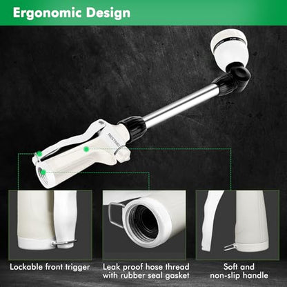 RESTMO Metal Watering Wand, Heavy Duty Garden Hose Wand with 180° Swivel Ratcheting Head, 16'' Hose Nozzle Sprayer with 7 Spray Patterns and Flow Control, for Water Hanging Baskets and Shrubs, White - color: White