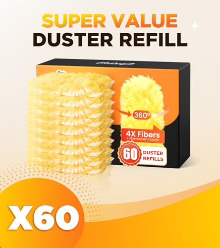 60 Count Heavy Duty Duster Refills for Swiffer, Multisurface 360° Larger Size Dusters with 4X Microfibers, Unscented Disposable Dusters for Cleaning Home, Blinds, Fans, Corners (Only Duster) - size: 60 Count
