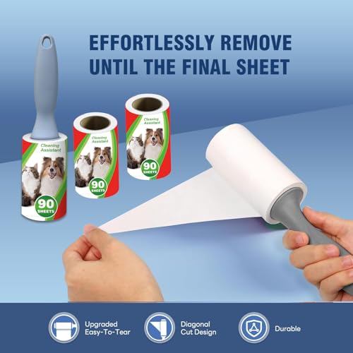 Pet Hair Lint Rollers, 3 Pack, 90 Sheets Each– Reusable Sticky Roller for Pet Hair, Cat & Dog Hair Remover, Lint Remover, Pet Hair Remover for Furniture, Clothing & Cars - size: 3 pcs - 270 Sheets