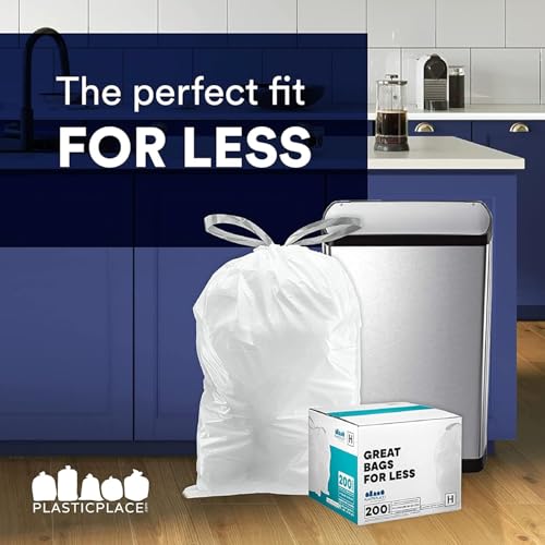 Plasticplace Trash Bags, Compatible with Simplehuman Code H, 8-9 Gallon Trash Can Liners, White Drawstring Garbage Bags, 100 Count Heavy Duty - color: White, size: 100 Count (Pack of 1)