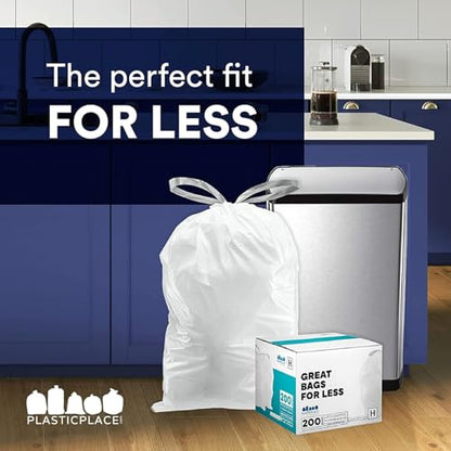 Plasticplace Trash Bags, Compatible with Simplehuman Code H, 8-9 Gallon Trash Can Liners, White Drawstring Garbage Bags, 100 Count Heavy Duty - color: White, size: 100 Count (Pack of 1)