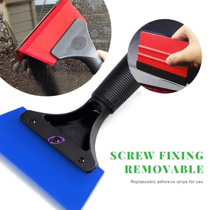 Yourkar 4 PCS Window Tint Kit Tools, Professional Vinyl Wrap Kit with Plastic Squeegee & Felt Squeegee, Universal Privacy Film Installation Tint Tools for Vehicle Glass Home (Blue+Red) - color: Blue+red