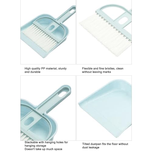 Mini Desktop Broom and Dustpan Set, Suitable for Sweeping Bed Waste Small Broom - Blue - color: Blue