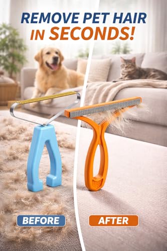 Pet Hair Remover for Furniture, Reusable Lint Cleaner Tool for Couch, Carpet & Clothing – Dual-Sided Pet Hair Removal Rake for Dogs & Cats, Durable Copper Lint Scraper with Ergonomic Handle