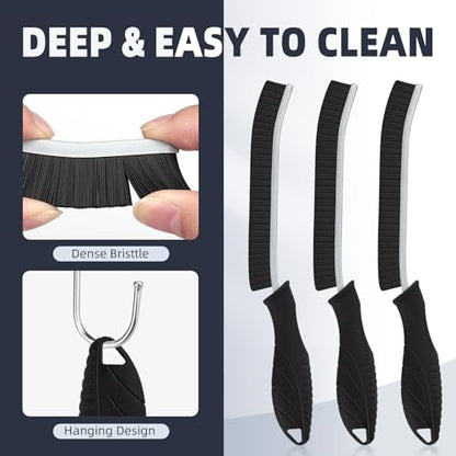 FOOGWEE Hard Bristle Crevice Cleaning Brush - Home Cleaning Tools, Multi-Purpose Crevice Supplies for Kitchen, Bathroom, Toilet, Window, Vehicle, Faucets, Grout, Home (3, Black) - color: Black