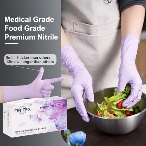 FINITEX Nitrile Disposable Latex-Free Gloves Purple - 5mil 100PCS Latex/Powder-Free 12inch Cleaning Medical Exam Food Glove - color: Purple (Small 100)