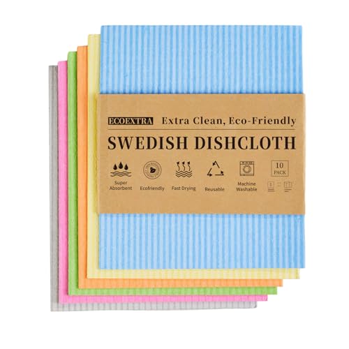 Swedish Dishcloths for Kitchen 10 Pack, Cellulose Sponge Cloths of Reusable Dish Cloths for Cleaning,Super Absorbent Dish Towels for Washing Dishes - color: Assorted