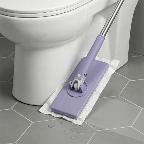 Snap Grip Mini Mop, Lazy Zero Touch Mini Mops with 10 Reusable Cloths, One-Click Cloth Change, Locking Head, Long Handle, Retractable Dust Mops for Multi-Surface Cleaning (Purple) - color: Purple