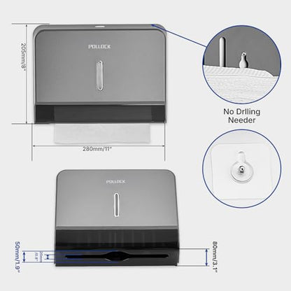Commercial Paper Towel Dispenser Wall Mounted, Trifold/C-Fold/Multifold Hand Towel Holder, Hand Towel Dispenser for Bathroom Tissue Dispenser, Large Capacity 200 Sheets (Gray-5853) - color: Gray-5853