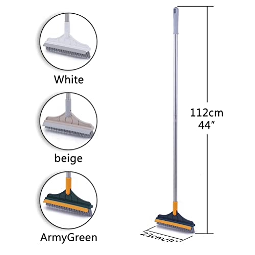 2 in 1 Floor Scrub Brush with Long Handle, Scrape and Brush Stiff Shower Cleaning Sweeping Deck Brush Push Broom Brush for Kitchen, Bathroom, Patio, Wall and Deck - color: Yellow-green