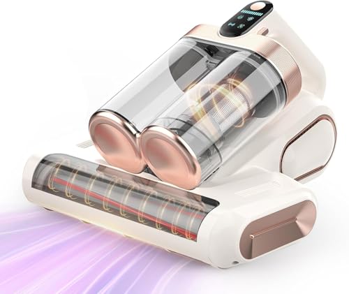 Mattress Vacuum Cleaner Cordless 16Kpa Bed Handheld Vacuum, Vacuum Cleaner with 253.7nm UV-C Light,HEPA Filter & Ultrasonic, Portable Vacuums for Bed Sofa Couch Crib Gifts for women men her white - color: White-gold