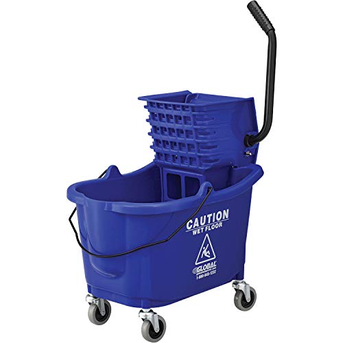 Global Industrial Commercial Mop Bucket and Wringer Combo with Side Press, 38 Quart Capacity, Durable Corrosion-Resistant Polypropylene, 3" Swivel Casters, Blue - color: Blue