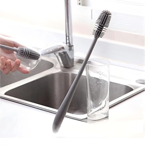 Long Handle Silicone Cleaning Brush for Deep Bottles, Narrow Cup Scrubber - Used for Water Bottles, Carafes