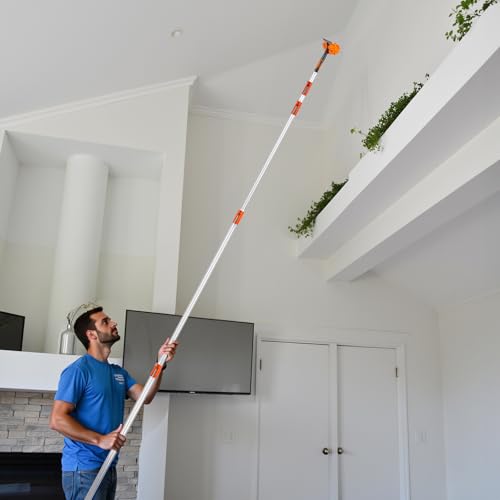 Cobweb Duster with Extension Pole, 4-24ft, Window Cleaning Kit, Include Window Squeegee with Cleaner, Microfiber Feather Duster, Spider Web Brush, Reusable & Replaceable, High Ceiling Dusters, Orange - color: Orange-24ft