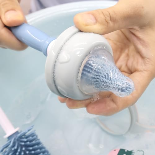 Silicone Cleaning Brush, 12" Long Handle Water Bottle Cleaner for Baby, Sports, Vase, Glassware, and Smaller Diameter Openings - color: Blue