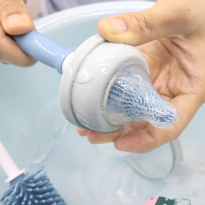 Silicone Cleaning Brush, 12" Long Handle Water Bottle Cleaner for Baby, Sports, Vase, Glassware, and Smaller Diameter Openings - color: Blue