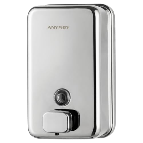 anydry Commercial Wall Mounted Soap Dispenser 37oz 1100ml Large Capacity Polished Stainless Steel Manual Dispenser for High Traffic Restrooms - color: Polished