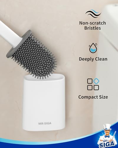 MR.SIGA Toilet Brush and Holder Set, Wall Mounted Toilet Bowl Brush, Compact Toilet Scrub Brush with Holder for Bathroom, White, 2 Pack - color: White