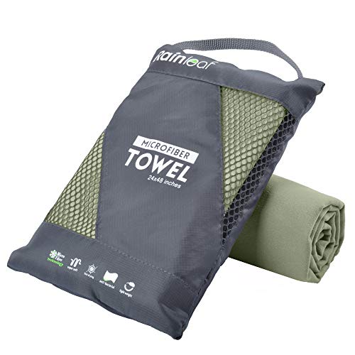 Rainleaf Microfiber Towel Perfect Travel & Gym & Camping Towel. Quick Dry - Super Absorbent - Ultra Compact - Lightweight. Suitable for Trip, Beach, Shower, Backpacking, Pool - color: Army Green, size: 72.00" x 40.00"