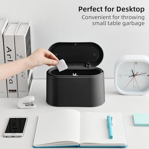 SUBEKYU 0.5 Gal Mini Countertop Trash Can with Lid for Desktop, Small Garbage Can for Office, Tiny Wastebasket, Plastic,Black - color: Black with lid