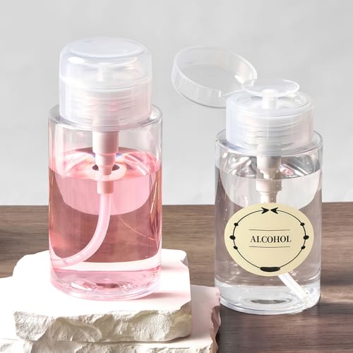 3 Pack Push Down Pump Bottle Dispenser for Makeup Remover, Facial Toner, Micellar Water, Alcohol, Nail Polish Remover Empty Push Top Bottles Containers 6.7oz/200ML - size: 6.7oz/200ml