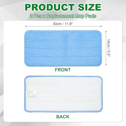 uxcell 2Pcs Microfiber Mop Pads, 11.8x5.5 Reusable Replacement Flat Mop Pad Refills with Hook-and-Loop for Home Office Restaurant Surface/Hardwood Floor Cleaning, Blue - color: Blue