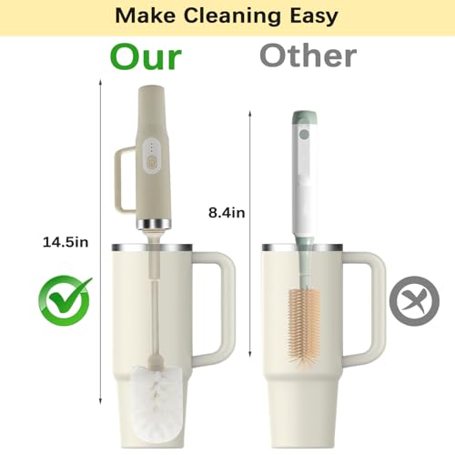 5 in 1 Electric Bottle Brush Cleaner Compatible Stanley Bottle Brush Straw Cleaner Multifunction Rechargeable IPX6 Waterproof Extra Long Design for Stanley Cup, Sports Bottle and More (Beige) - color: Beige