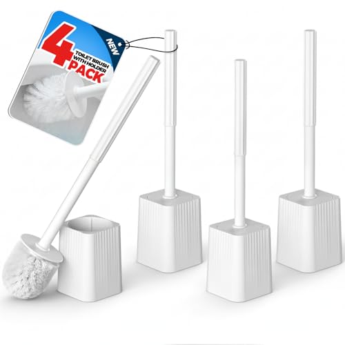 FORASTO 4Pack Toilet Bowl Brush and Holder Set - Toilet Scrubber Brush,Cleaning Brush,Bathroom Decor,Household Essentials,Cleaning Supplies,Home Essentials,White - color: White, size: 4PACK