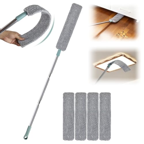 67 in Dusters for Cleaning with Extension Pole, Retractable Gap Dust Cleaner with 4PCS Microfiber Cloths, Baseboard Cleaner Tool with Handle for Blinds, Under Appliances Furniture Fridge