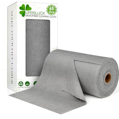 65 Pack of Microfiber Cloths in a Roll, 10" x 10" Reusable Washable Cleaning Rag Tear Away Towels for Auto House Garage Dust Kitchen Bathroom, Lint-Free Not Scratch Cleaning Supplies - color: Grey, style: 65 PCS