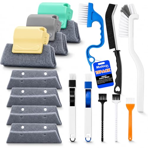 Window Track Cleaning Tools, 15 Pcs Sill Cleaner Brush for Window/Door Tracks, Sliding Doors, Tile Lines, AC Vents & Keyboards