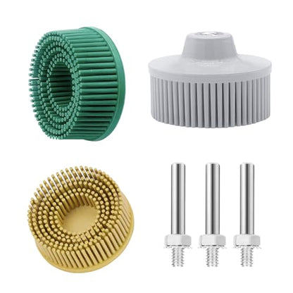 3Pcs Bristle Disc 2 Inch Gasket Remover Wheel Tool - 50#, 80#, 120# Size, White & Yellow & Green Bristle Brush Cleaning Disc with 1/4 Shank Attachment Abrasive Coating Discs