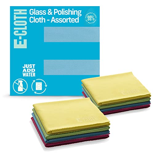 E-Cloth Glass & Polishing Cloths, Premium Microfiber Glass Cleaner, Great for Windows, Glass and Mirrors, Washable and Reusable, 100 Wash Guarantee, Assorted Colors, 8 Pack - color: Assorted Colors - 8 Pack, size: New Version