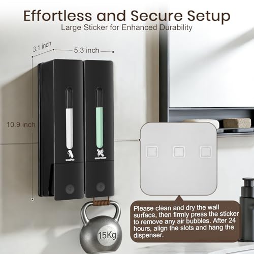 2 Chamber Shampoo and Conditioner Dispenser, No Drill - Wall Mounted Shower Soap Dispenser, Refillable Body Wash Dispenser Set 2, 800ML Capacity, for Bathroom & Hotel, Black - color: Black Set of 2
