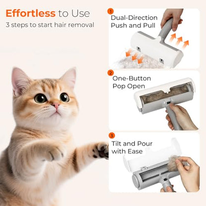 Reusable Pet Hair Remover Roller for Dog & Cat Hair – Lint Roller for Couch, Furniture, Carpet, Clothes & Car – Self-Cleaning Dog Hair Lint Roller and Cat Hair Remover for Home - color: Grey & White
