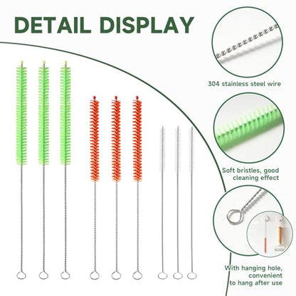 9PCS Reusable Long Colored Straw Cleaner Brush Set 12" Bendable,Capable of Cleaning Various Metal, Silicone, Plastic, Bamboo,Glass Straws Tubes Diameters Ranging from 4-16mm