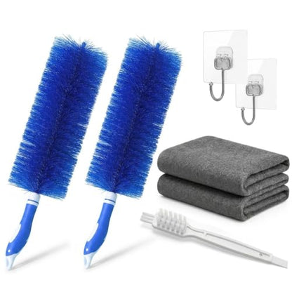 Aquanexis 90 Flexible Ceiling & Fan Dust Magnet, 2 PCS Bendable Microfiber Duster Washable Reusable, for Ceiling Fans, AC Vents, Curtains, Car Interiors, with Bonus Gap Brush and Cleaning Cloth