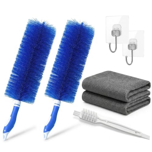 Aquanexis 90 Flexible Ceiling & Fan Dust Magnet, 2 PCS Bendable Microfiber Duster Washable Reusable, for Ceiling Fans, AC Vents, Curtains, Car Interiors, with Bonus Gap Brush and Cleaning Cloth