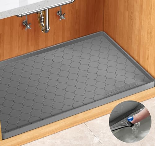 Winisok Silicone Under Sink Mat 34" x 22", Kitchen Essentials and Gadgets, Shelf Liner and Cabinet Protector, Home Organizers and Storage, Waterproof Bathroom Tray - color: Dark Gray, size: 22"W x 34"L
