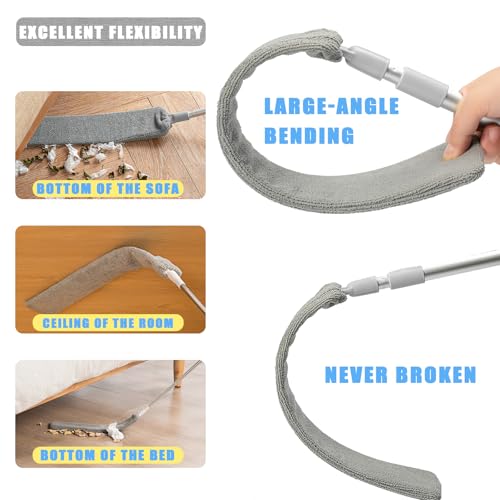 Retractable Gap Dust Cleaner, 40” Flat Cleaner with Hanging Hook, Bendable and Detachable Head Microfiber Duster, Washable Dust Brush for Home, AC, Car and Hard-to-Reach Corners, Containing 2 Clothes