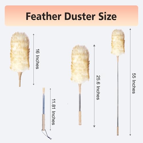 Cedenoo Lambswool Duster Extendable 22–55 Inch Natural Wool Duster with Flexible Head for Ceilings Furniture Blinds Electronics Washable Reusable - color: Yellow