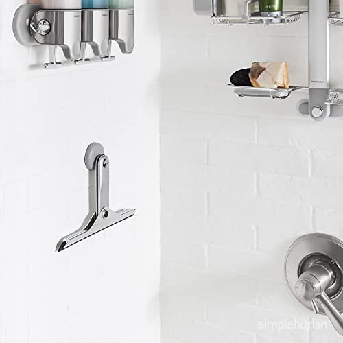 simplehuman Foldaway Shower Squeegee, Glass Squeegee for Bathroom Mirrors & Shower Doors, Weighted Handle for Streak-Free Clean, Suction Cup Hanger, Die-Cast Zinc & Anodized Aluminum
