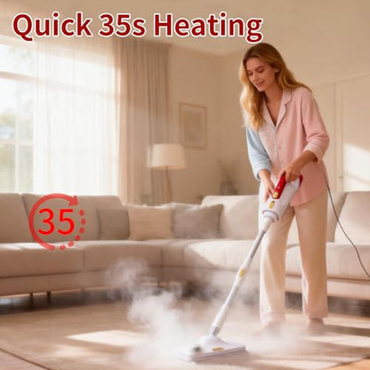 Steam Mop and Multifunctional Steam Cleaner | 1500W, 300ml Tank, 3-Level Control, Mop Head Glass Brush Curved Nozzle, For Floor Carpet Tile