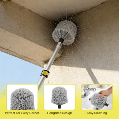 26FT High Reach Cobweb Duster with Extension Pole, Spider Web Brush for Cleaning with 5-20FT Telescopic Pole, 8" Larger Extendable Duster for High Indoor & Outdoor Webs - size: 20FT