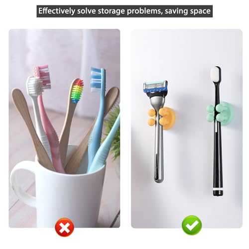 ZEZHOU 5Pcs Silicone Toothbrush Holders - Multi-Function Razor Holder Waterproof Self Adhesive Single Tooth Brush Hook Stick on Wall for Hanging Plug Bathroom Kitchen Living Room Office Must Have - color: Green, 5pack