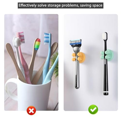 ZEZHOU 5Pcs Silicone Toothbrush Holders - Multi-Function Razor Holder Waterproof Self Adhesive Single Tooth Brush Hook Stick on Wall for Hanging Plug Bathroom Kitchen Living Room Office Must Have - color: Green, 5pack